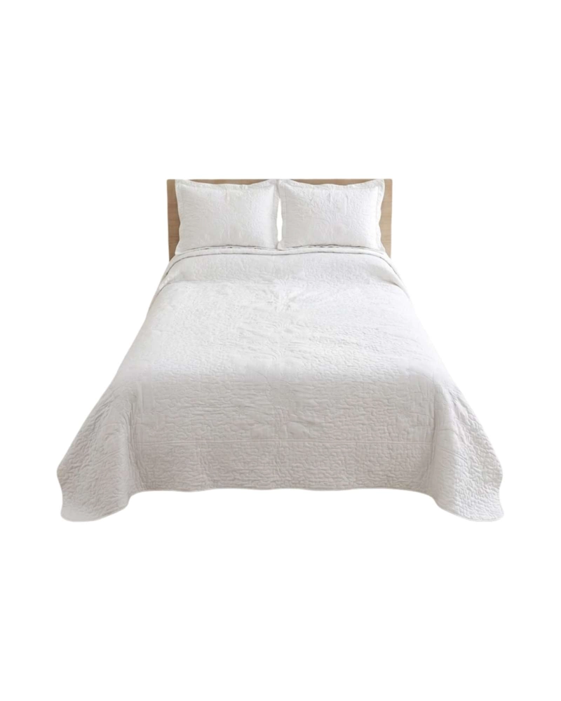 CUBRECAMA QUILT VERANO 2 PLAZAS BORDADO FLORAL SET COLCHA DELGADO - 5
