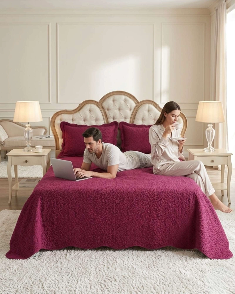 CUBRECAMA QUILT VERANO KING DELGADO TEXTURIZADO SET CON FUNDAS - 4