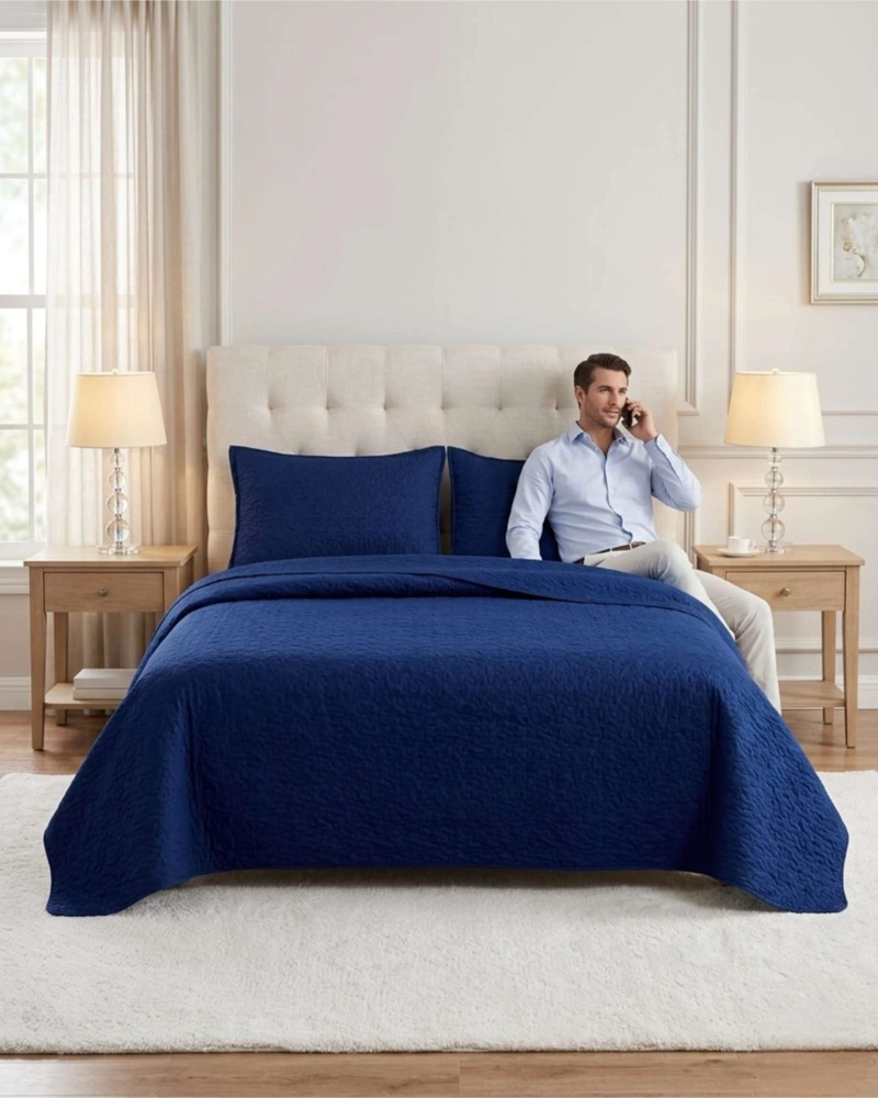 CUBRECAMA QUILT VERANO KING DELGADO TEXTURIZADO SET CON FUNDAS - 1