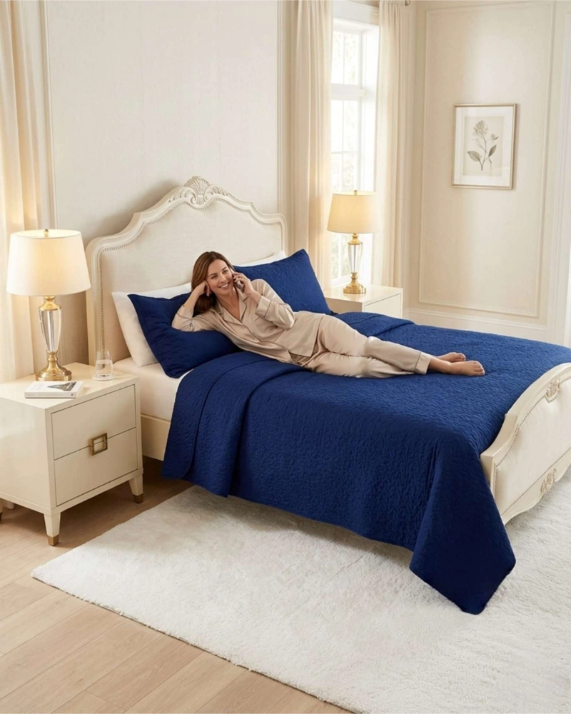 CUBRECAMA QUILT VERANO KING DELGADO TEXTURIZADO SET CON FUNDAS - 2