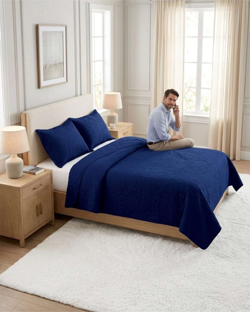 CUBRECAMA QUILT VERANO KING DELGADO TEXTURIZADO SET CON FUNDAS - 4