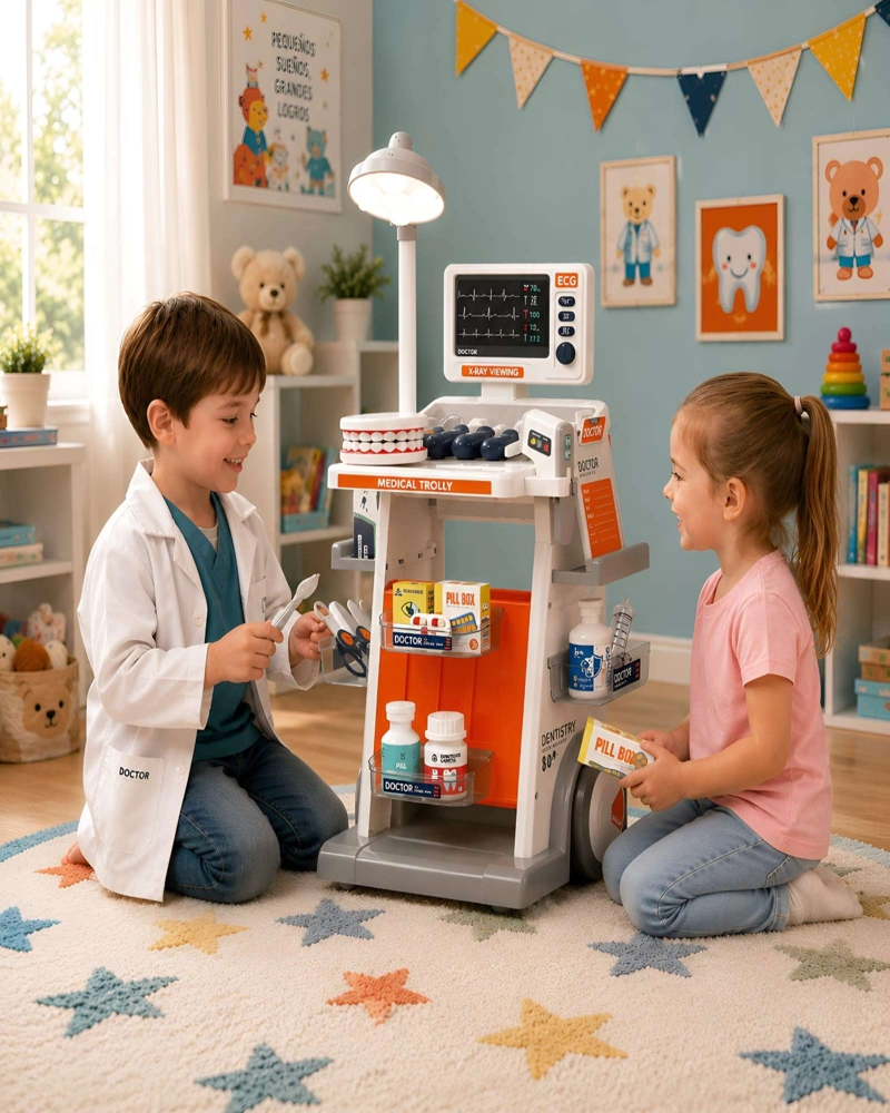 SET DE MEDICO Y DENTISTA INFANTIL CON CARRO 30 PIEZAS LUZ Y SONIDO - 1
