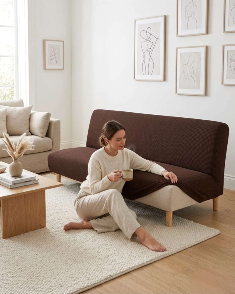 FUNDA DE FUTON AJUSTABLE DISEÑO CUADRILLE  TELA ELASTICA - 4
