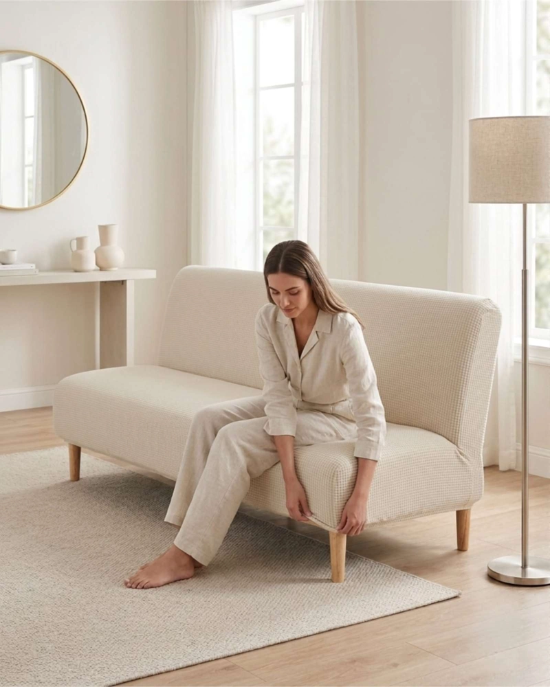 FUNDA DE FUTON AJUSTABLE DISEÑO CUADRILLE  TELA ELASTICA - 2