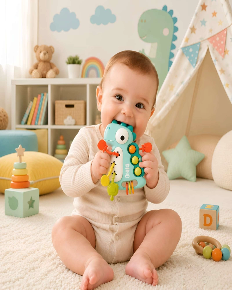 JUGUETE SENSORIAL MORDEDOR PARA BEBE  DINOSAURIO DIDACTICO - 4