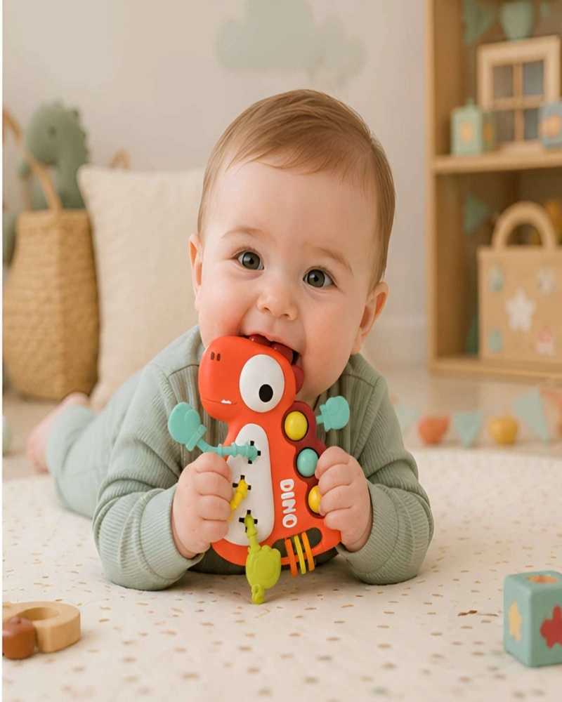JUGUETE SENSORIAL MORDEDOR PARA BEBE  DINOSAURIO DIDACTICO - 3