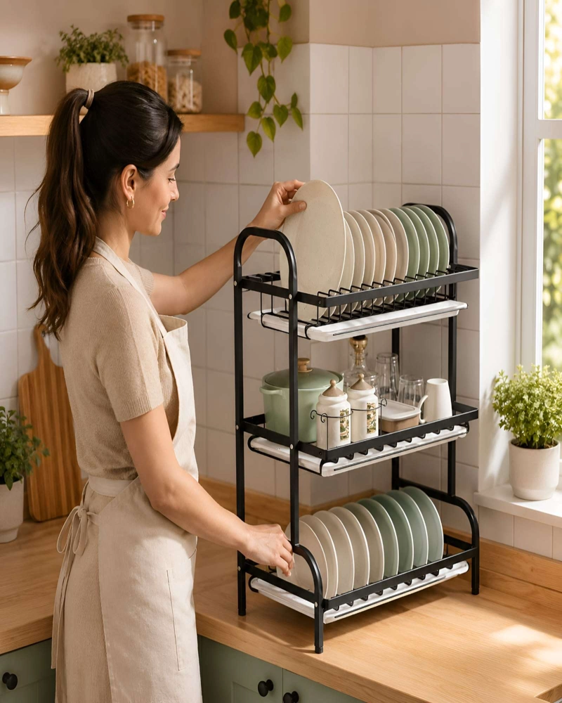 ESCURRIDOR DE PLATOS DE 3 NIVELES MULTIFUNCIONAL PARA COCINA - 4
