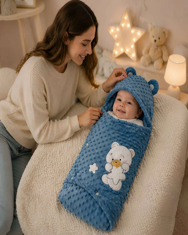 SACO DE DORMIR BEBE OSITO CON CAPUCHAY OREJAS 0-3M - 3