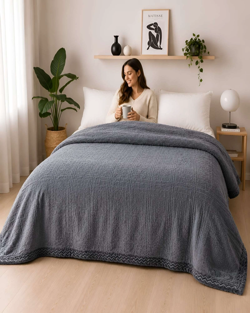 FRAZADA TEXTURIZADA 2 PLAZAS - CONFORT Y ESTILO PARA TU DORMITORIO - 5