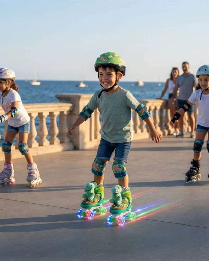 SET DE PATINES 4 RUEDAS 2X2 DINOSAURIO CON PELUCHE TALLA S - 2