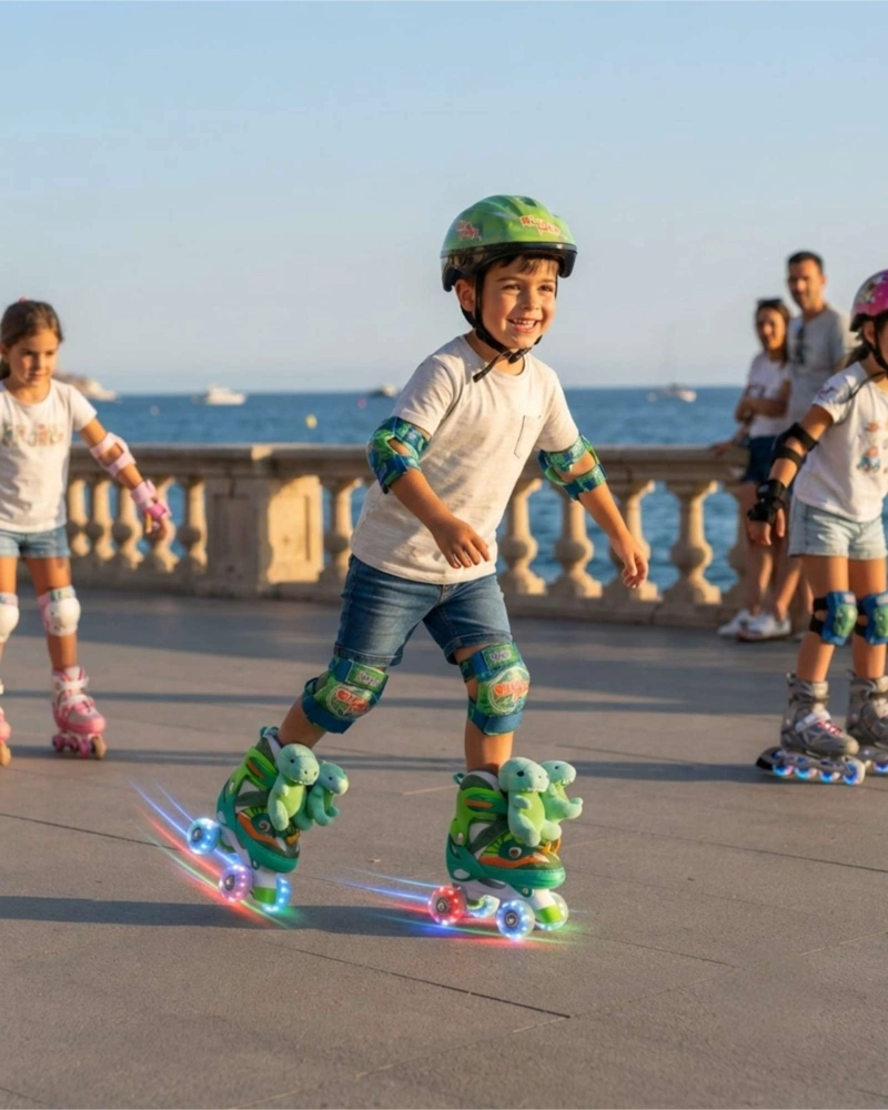 SET DE PATINES 4 RUEDAS 2X2 DINOSAURIO CON PELUCHE TALLA XS - 1