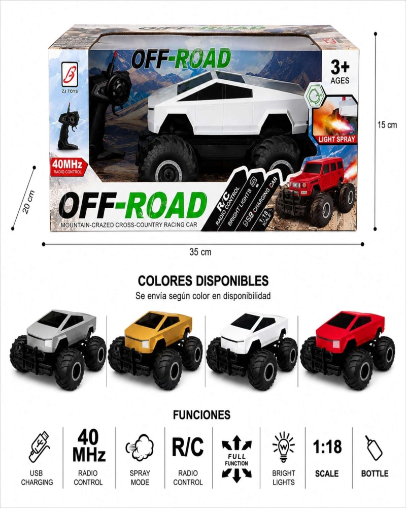 AUTO A CONTROL REMOTO CON LUCES Y EFECTO SPRAY HUMO RECARGABLE USB COLORES VARIOS - 2