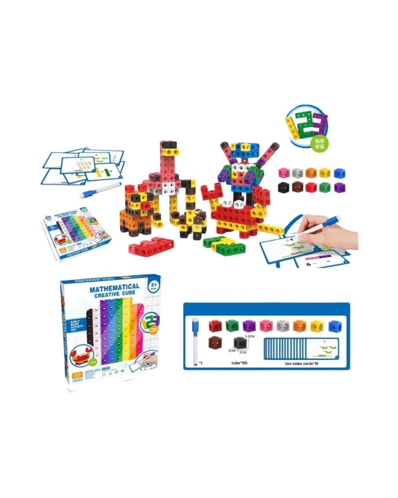 SET BLOQUES Y CUBOS CONECTORES MATEMATICOS CREATIVE 117 PZAS - 6