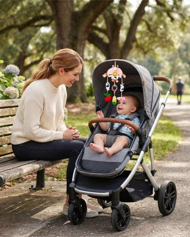 SONAJERO COLGANTE JUGUETE ESTIMULACION BEBE  PARA COCHE Y CUNA - 2