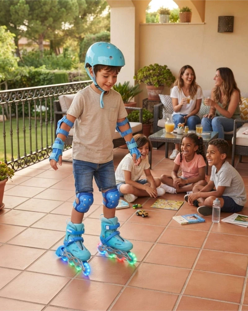 PATINES ROLLERS EN LINEA AJUSTABLES CON LUCES LED MAS KIT DE PROTECCION TALLA M - 5