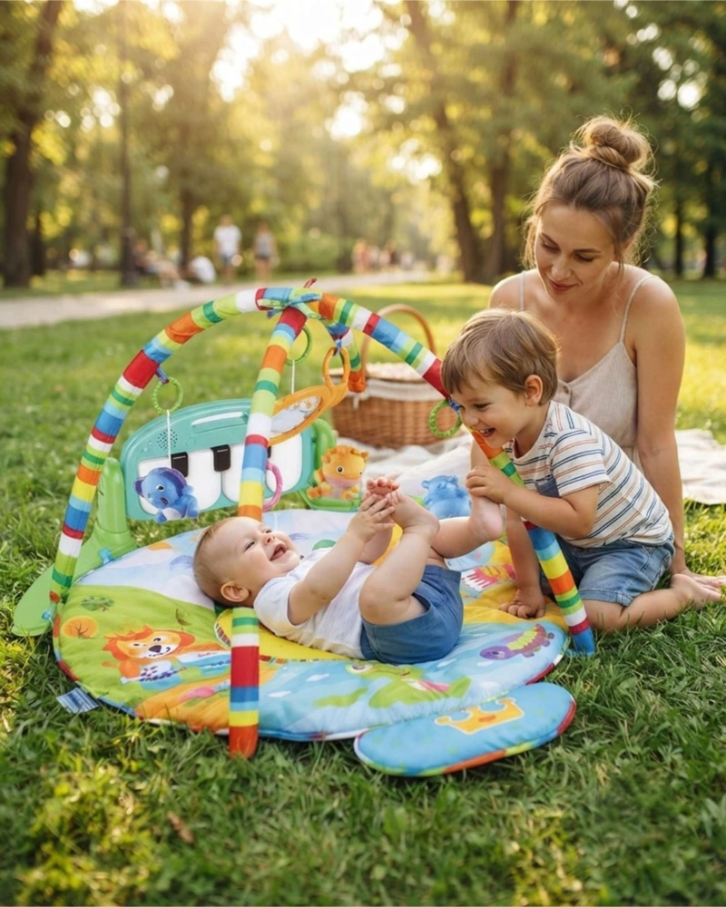 GIMNASIO DE BEBE  CON ALFOMBRA MULTISENSORIAL Y DOBLE ARCO DE JUEGOS - 2