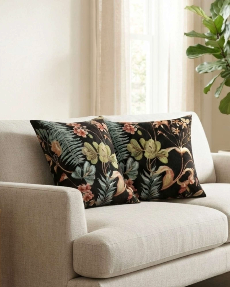 SET X2 COJINES DECORATIVOS JACQUARD BOTANICO 45X45 CM INCLUYE RELLENO - 1