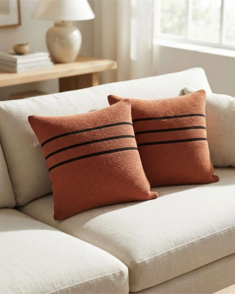 SET X4 FUNDAS DE COJIN CHENILLE CON FRANJAS 45X45 CM - 2