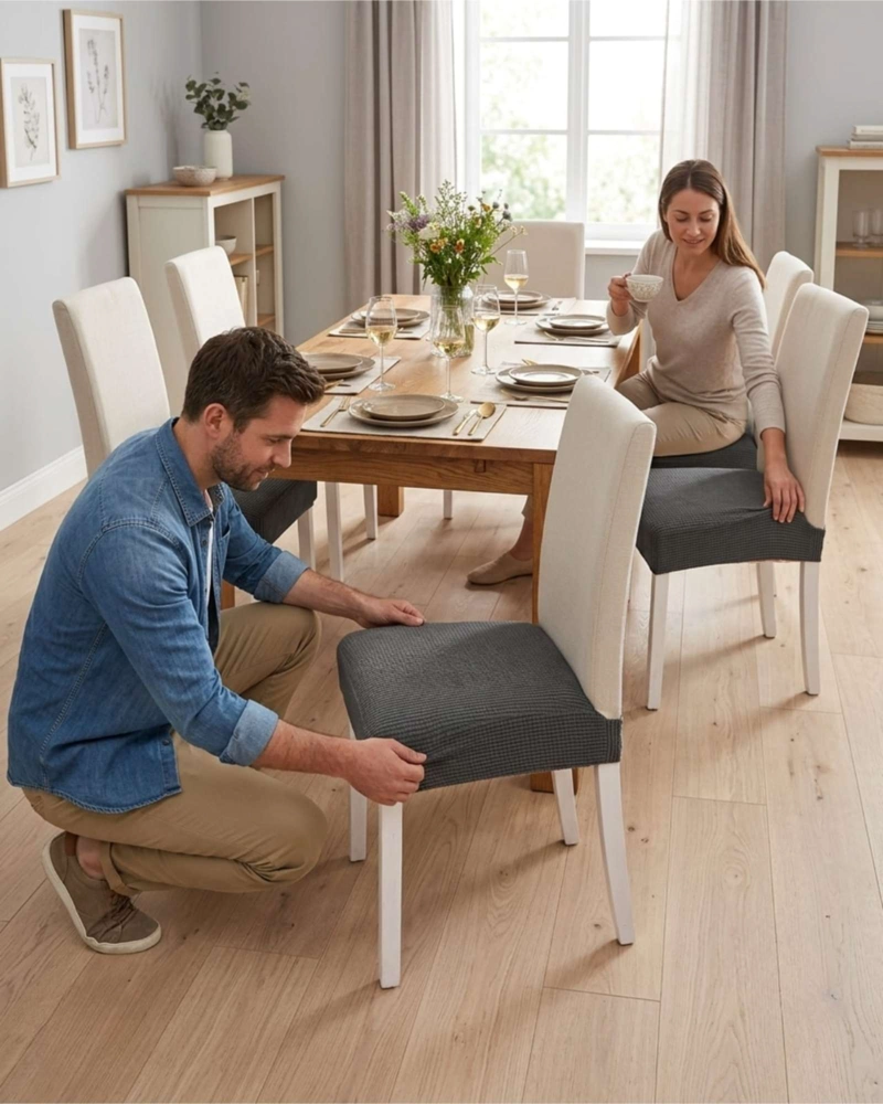 PACK X6 FUNDAS CUBRE ASIENTO PARA SILLA DE COMEDOR ELASTICAS - 1