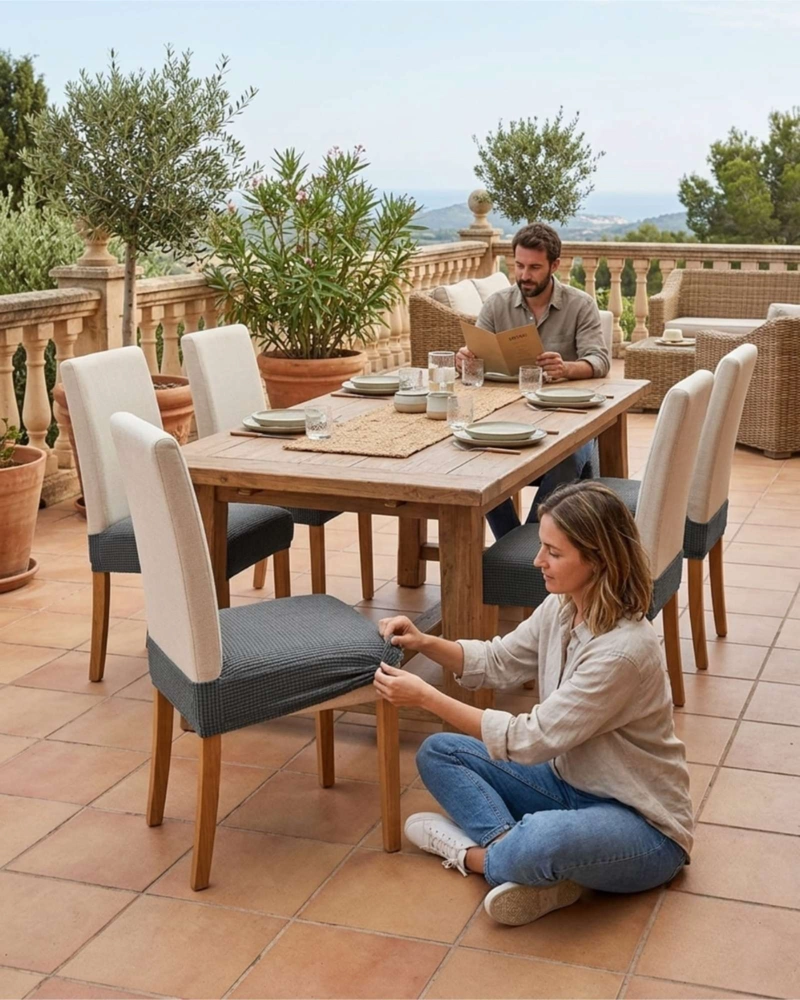 PACK X6 FUNDAS CUBRE ASIENTO PARA SILLA DE COMEDOR ELASTICAS - 5