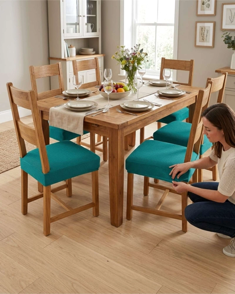 PACK X6 FUNDAS CUBRE ASIENTO PARA SILLA DE COMEDOR ELASTICAS - 5