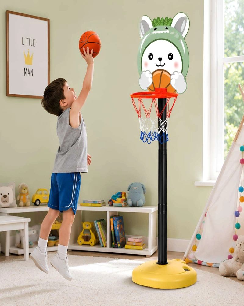 ARO DE BASQUETBOL INFANTIL AJUSTABLE DISEÑO CONEJITO CON BALON - 1