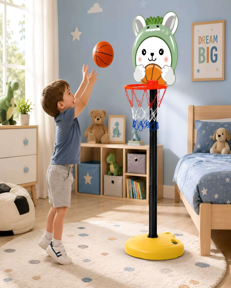 ARO DE BASQUETBOL INFANTIL AJUSTABLE DISEÑO CONEJITO CON BALON - 3