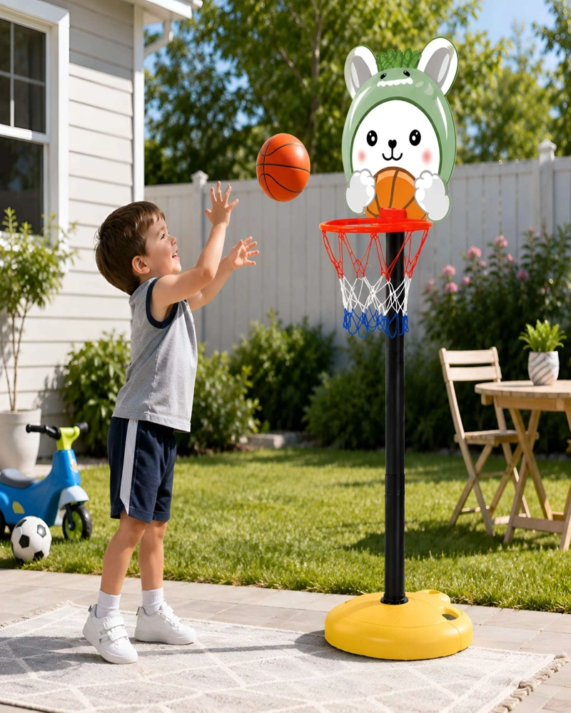 ARO DE BASQUETBOL INFANTIL AJUSTABLE DISEÑO CONEJITO CON BALON - 5