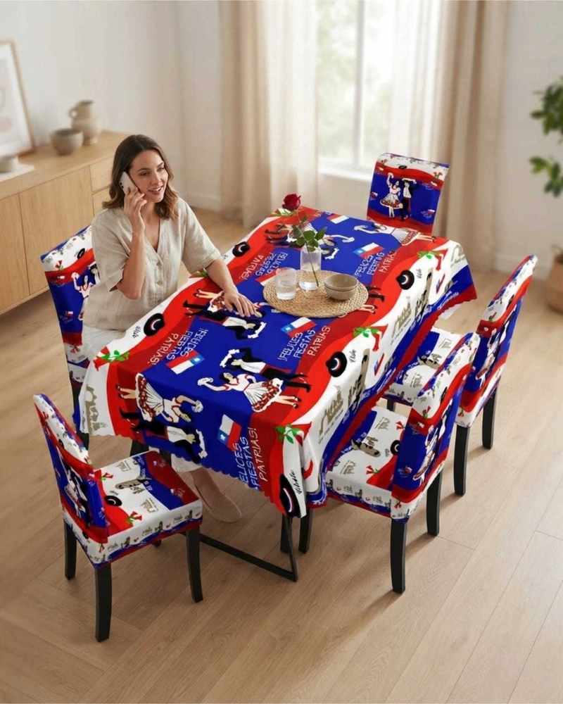 SET FIESTAS PATRIAS: MANTEL DIECIOCHERO + 6 FUNDAS DE SILLAS - 2