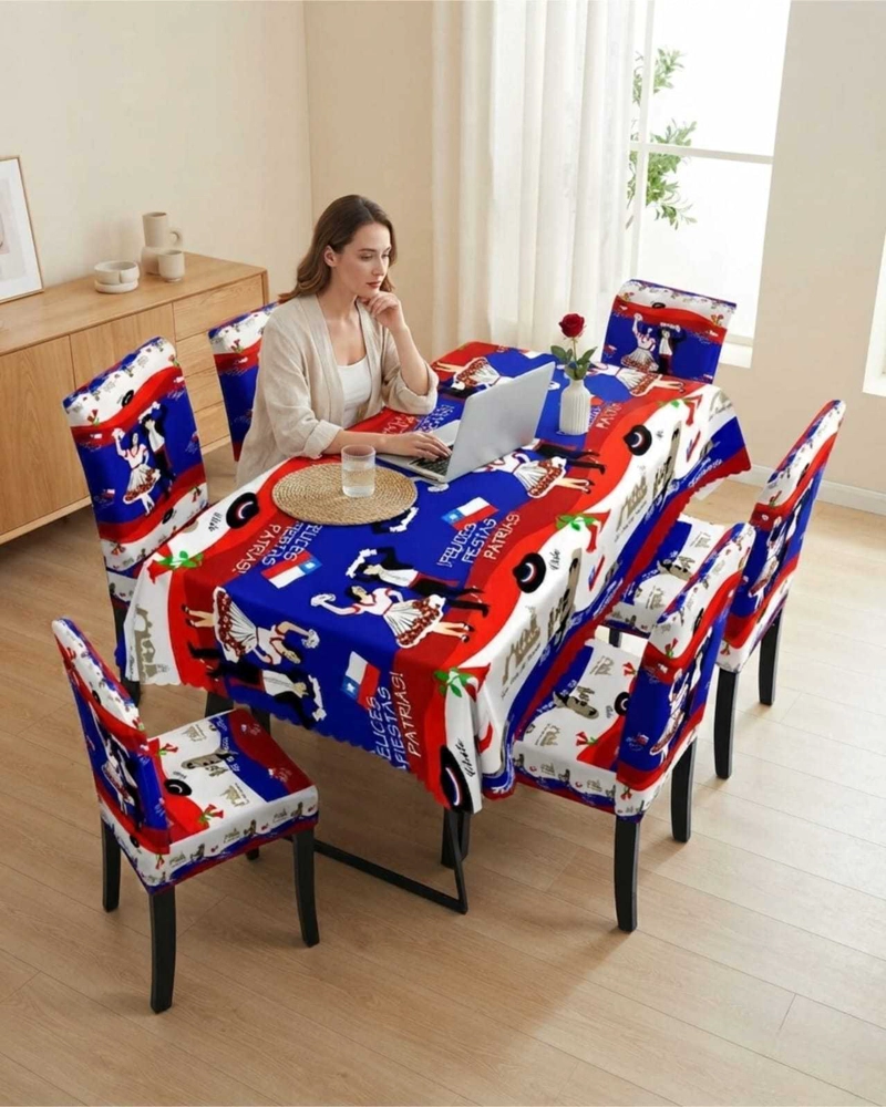SET FIESTAS PATRIAS: MANTEL DIECIOCHERO + 6 FUNDAS DE SILLAS - 3
