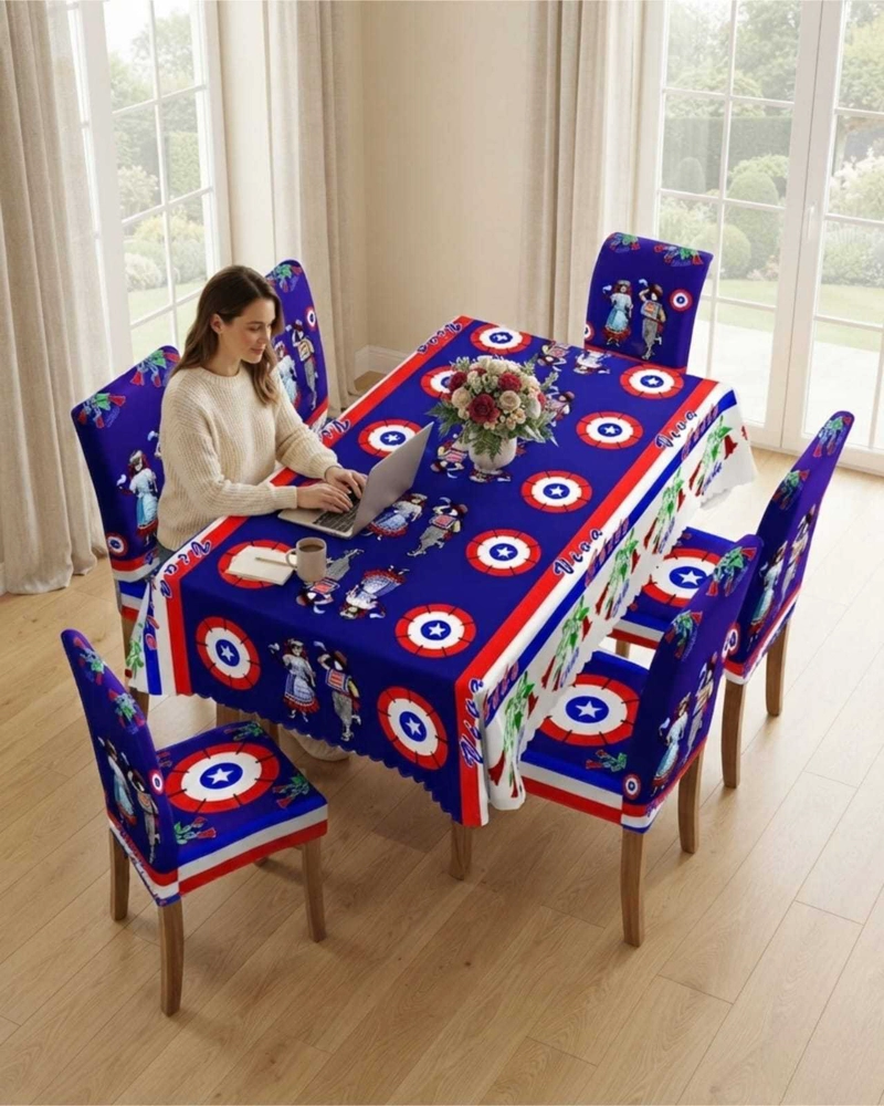 SET FIESTAS PATRIAS: MANTEL DIECIOCHERO + 6 FUNDAS DE SILLAS - 1