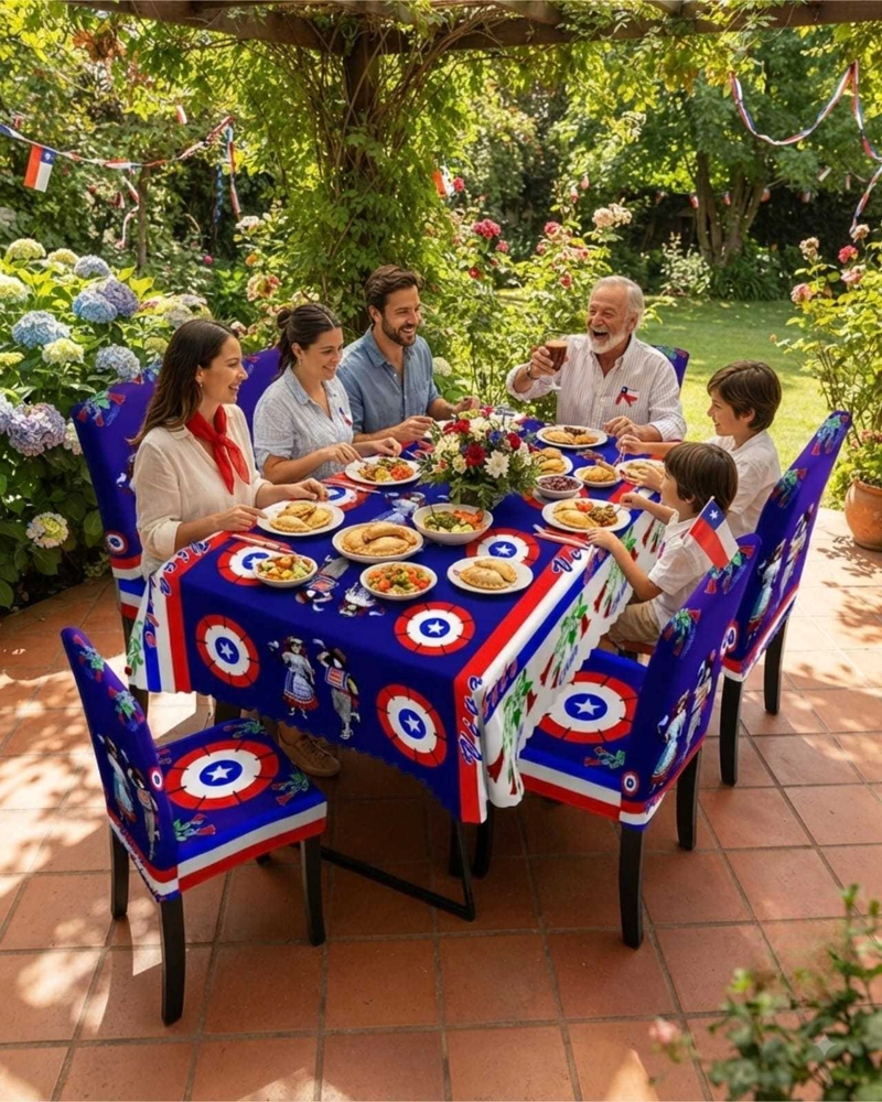 SET FIESTAS PATRIAS: MANTEL DIECIOCHERO + 6 FUNDAS DE SILLAS - 2