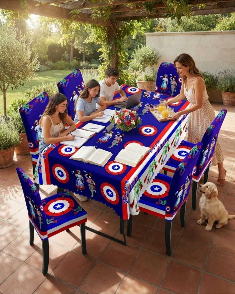 SET FIESTAS PATRIAS: MANTEL DIECIOCHERO + 6 FUNDAS DE SILLAS - 4