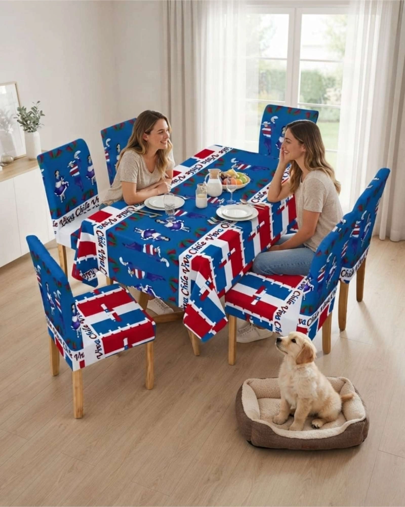 SET MANTEL Y 6 FUNDAS DE SILLA FIESTAS PATRIAS DISEÑO DIECIOCHERO - 5