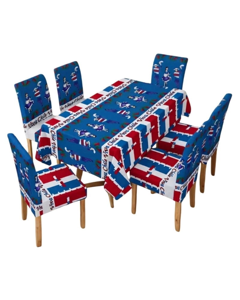 SET MANTEL Y 6 FUNDAS DE SILLA FIESTAS PATRIAS DISEÑO DIECIOCHERO - 6