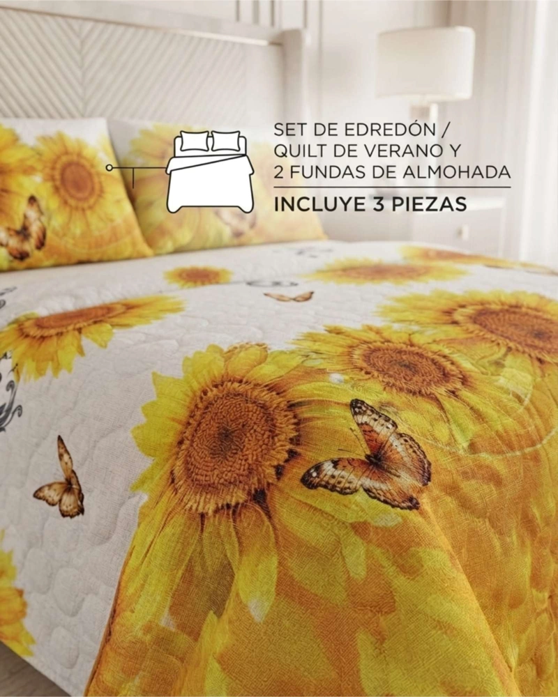 CUBRECAMA QUILT DE VERANO 2 PLAZAS DELGADO + 2 ALMOHADAS - 5