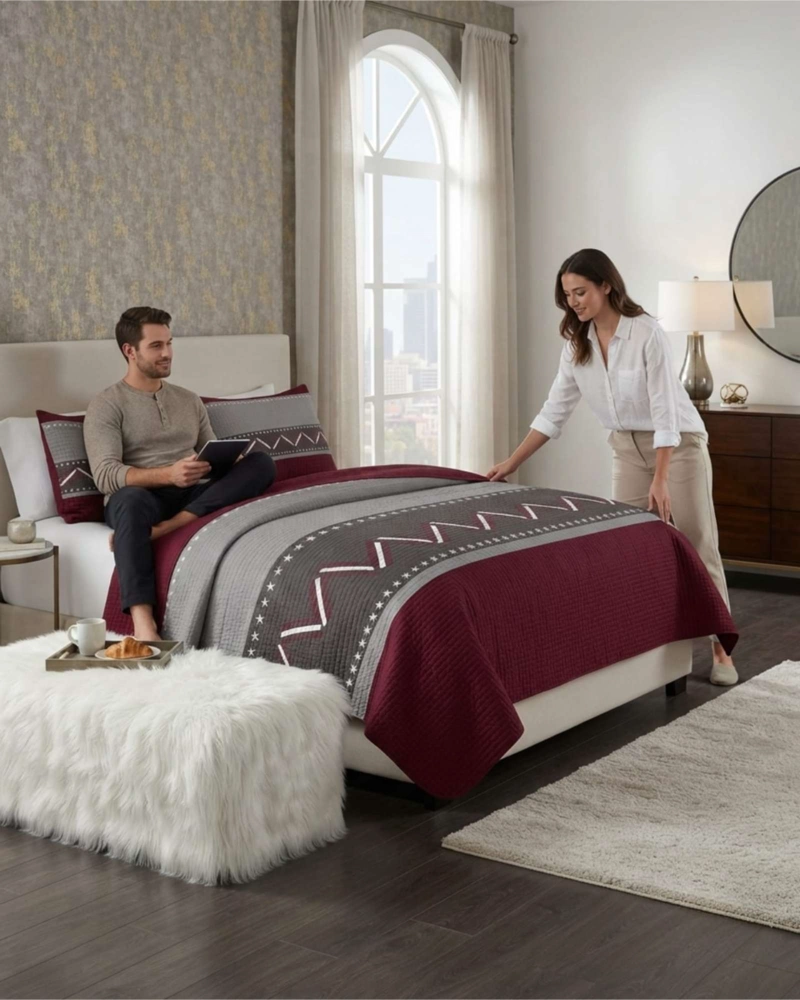 CUBRECAMA QUILT DE VERANO 2 PLAZAS DELGADO + 2 ALMOHADADAS - 5