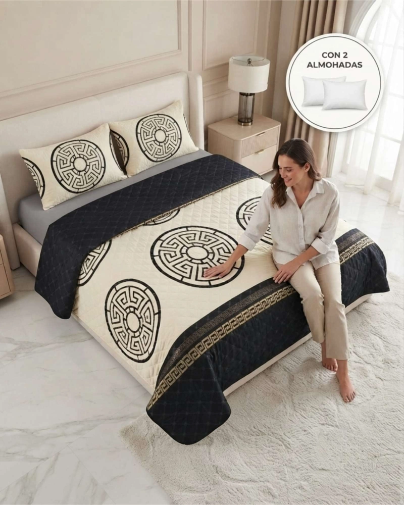 CUBRECAMA QUILT DE VERANO KING DELGADO ULTRA LIVIANO + 2 ALMOHADAS - 3