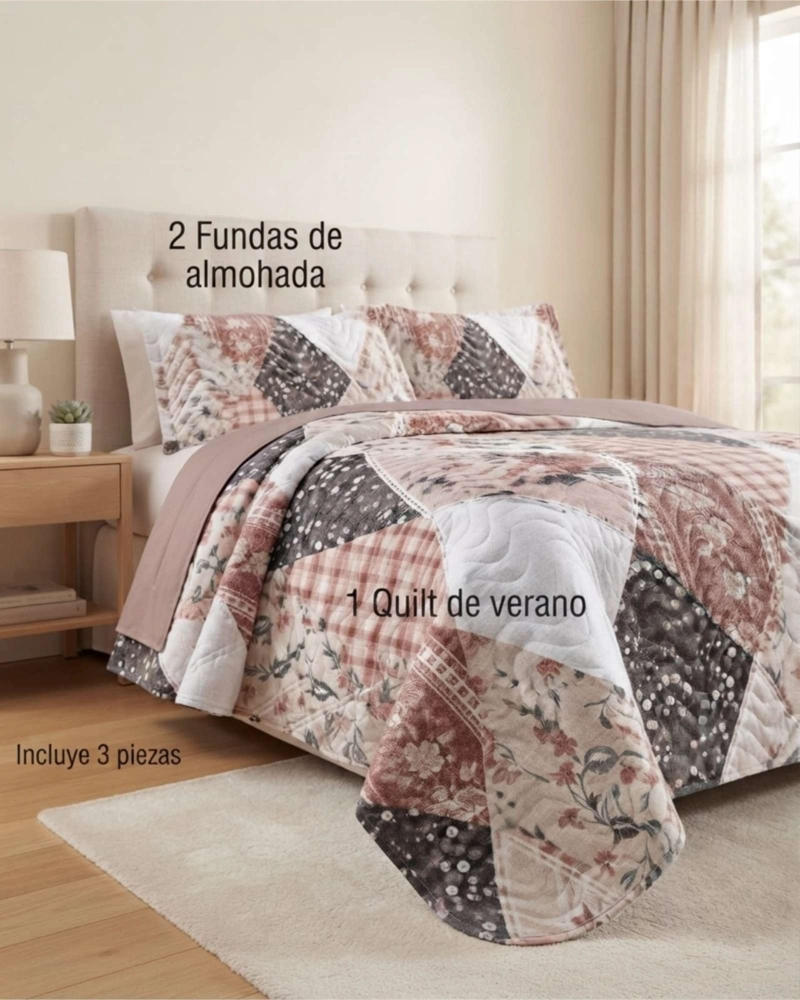 CUBRECAMA QUILT DE VERANO KING DELGADO ULTRA LIVIANO + 2 ALMOHADAS - 1