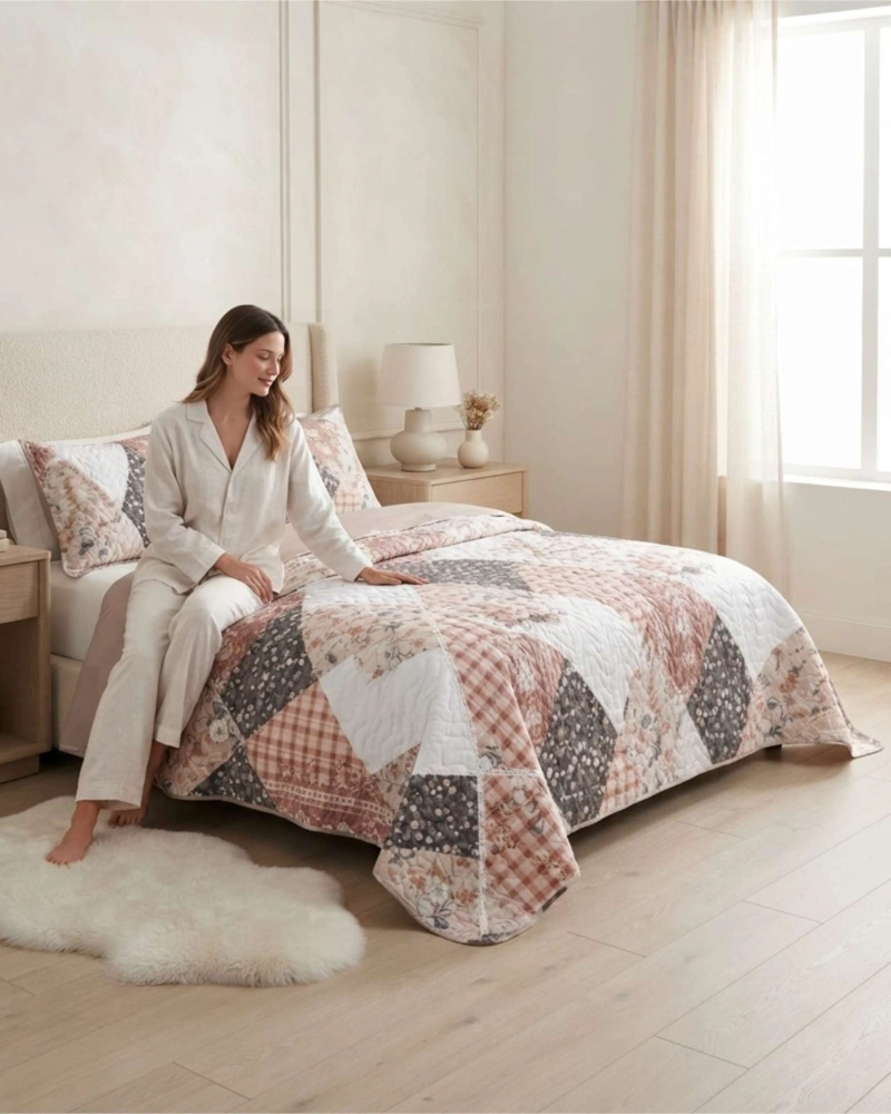 CUBRECAMA QUILT DE VERANO KING DELGADO ULTRA LIVIANO + 2 ALMOHADAS - 5