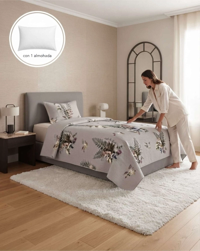 CUBRECAMA QUILT DE VERANO 1.5 PLAZAS MICROFIBRA ULTRA LIVIANO + 1 FUNDA - 5