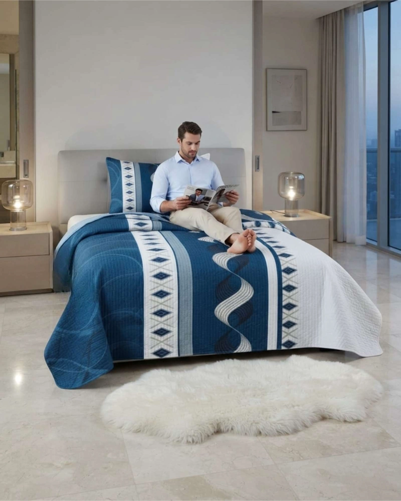 CUBRECAMA QUILT DE VERANO 1.5 PLAZAS DELGADO + 1 ALMOHADA - 1
