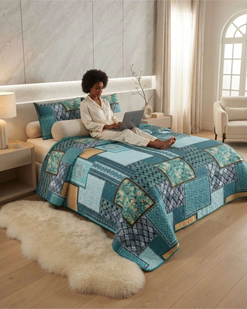 CUBRECAMA QUILT DE VERANO SUPER KING DELGADO ULTRA LIVIANO - 5
