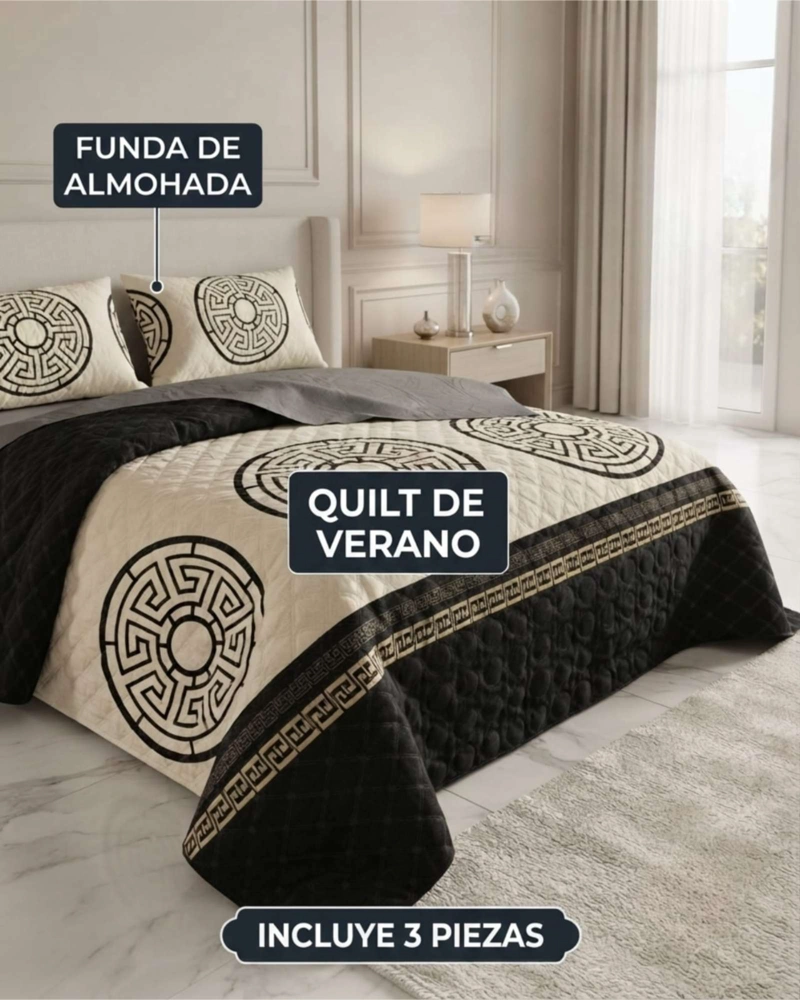 CUBRECAMA QUILT DE VERANO 2 PLAZAS DELGADO + 2 ALMOHADAS - 5