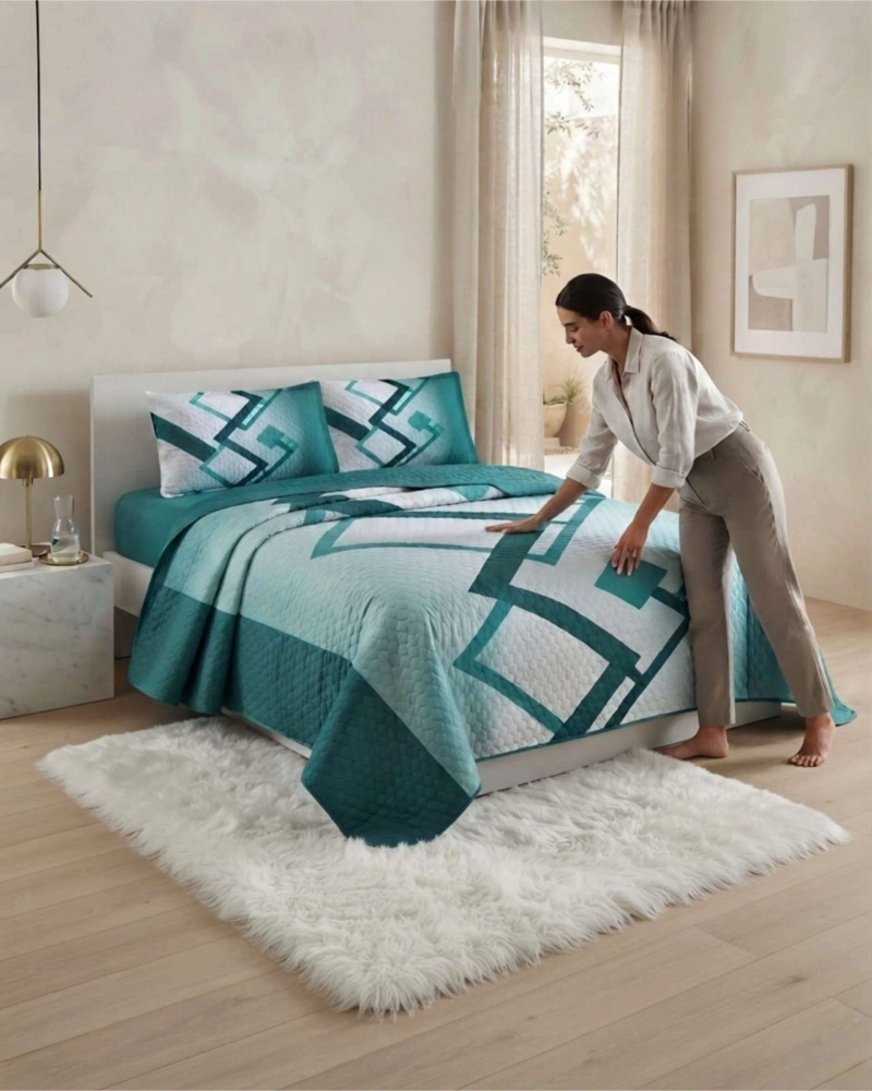 CUBRECAMA QUILT DE VERANO 2 PLAZAS DELGADO + 2 ALMOHADAS - 1