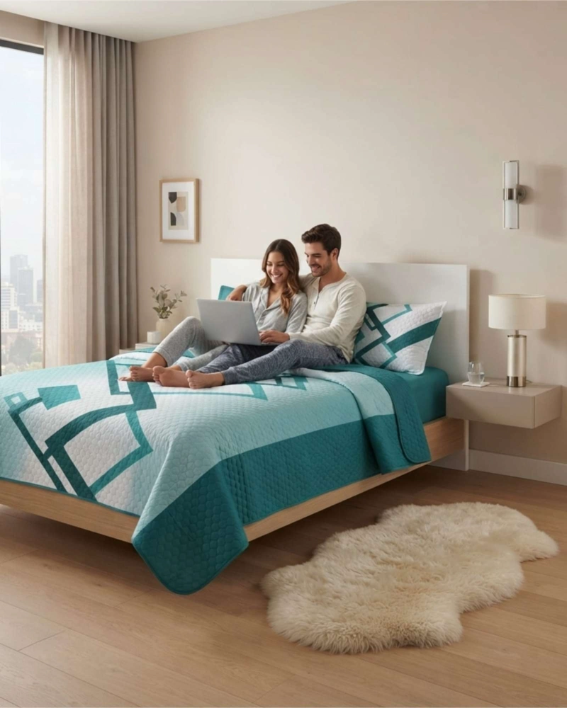 CUBRECAMA QUILT DE VERANO 2 PLAZAS DELGADO + 2 ALMOHADAS - 4