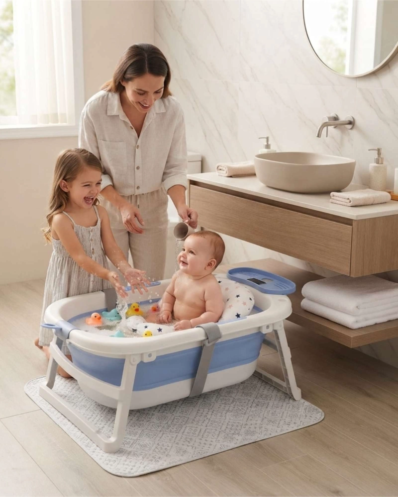 TINA BAÑERA PLEGABLE PARA BEBE  CON TERMOMETRO INTEGRADO Y COJIN DE BAÑO - 3