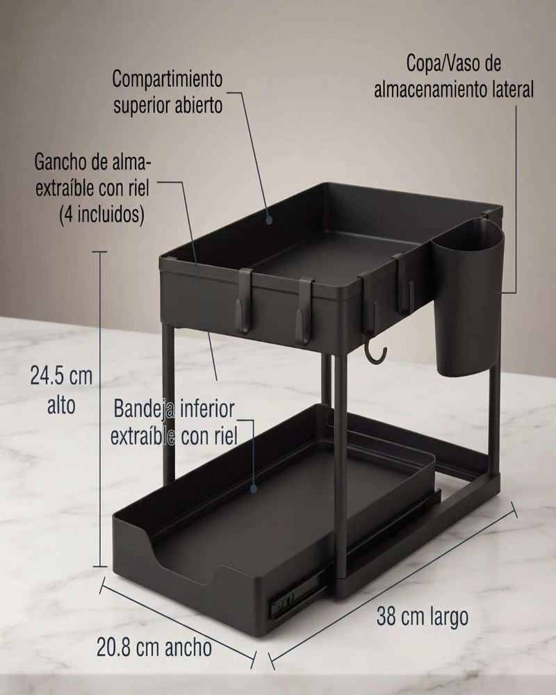 ORGANIZADOR MULTIUSO DESLIZANTE 2 NIVELES PARA COCINA Y BAÑO - 3