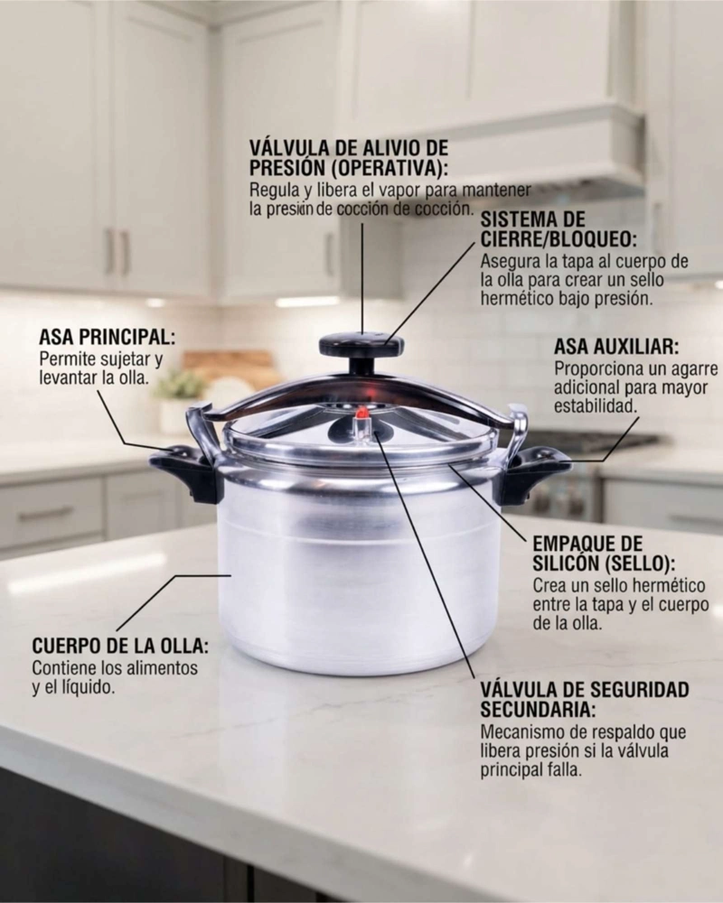 OLLA A PRESION 10L DORAL KITCHEN EN ALUMINIO CON ASAS TERMORRESISTENTES - 5