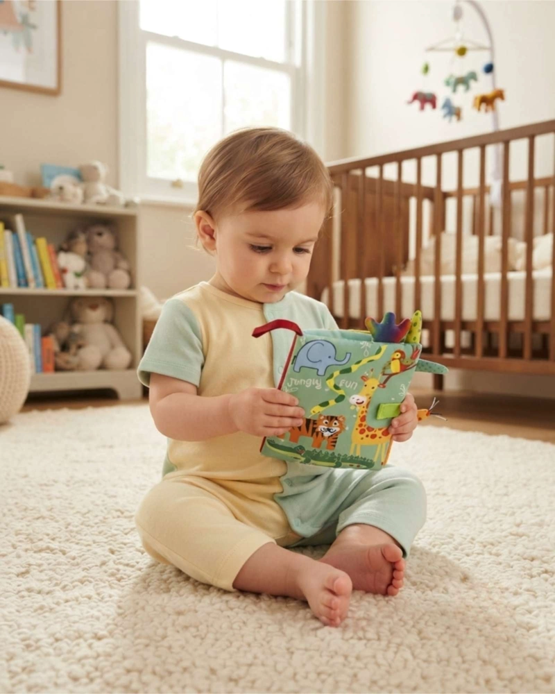 LIBRO SENSORIAL DE TELA PARA BEBES TEXTURAS Y SONIDOS - 4
